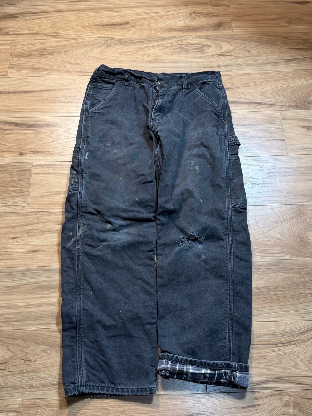 Black Carhartt Pants Flannel lined, size 33x30